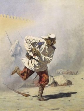 Смертельно раненный солдат бежит от стен Геок-тепе (с картины Верещагина)