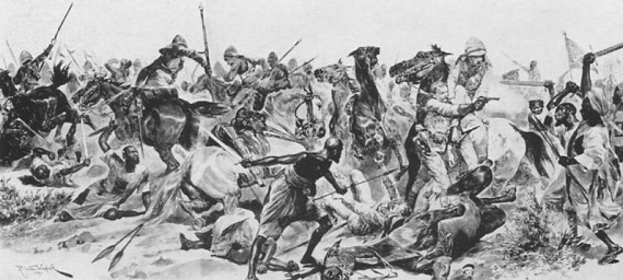 Пехота дервишей (арабов) мужественно встретила атаку английских улан, не отступив ни на шаг